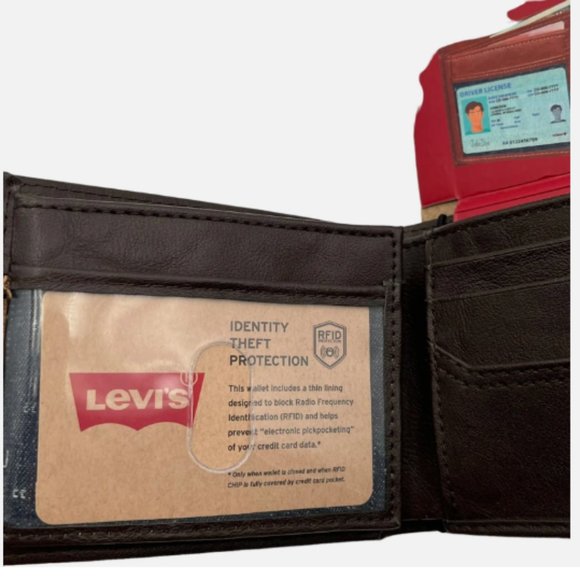 Levi's Men's RFID-Blocking Extended Bifold Wallet Brown/ Tan 2-ID Windows - Picture 13 of 13